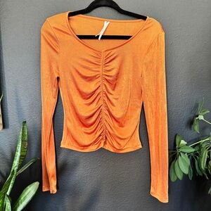 Anthropologie Bright Copper Ruched Blouse
